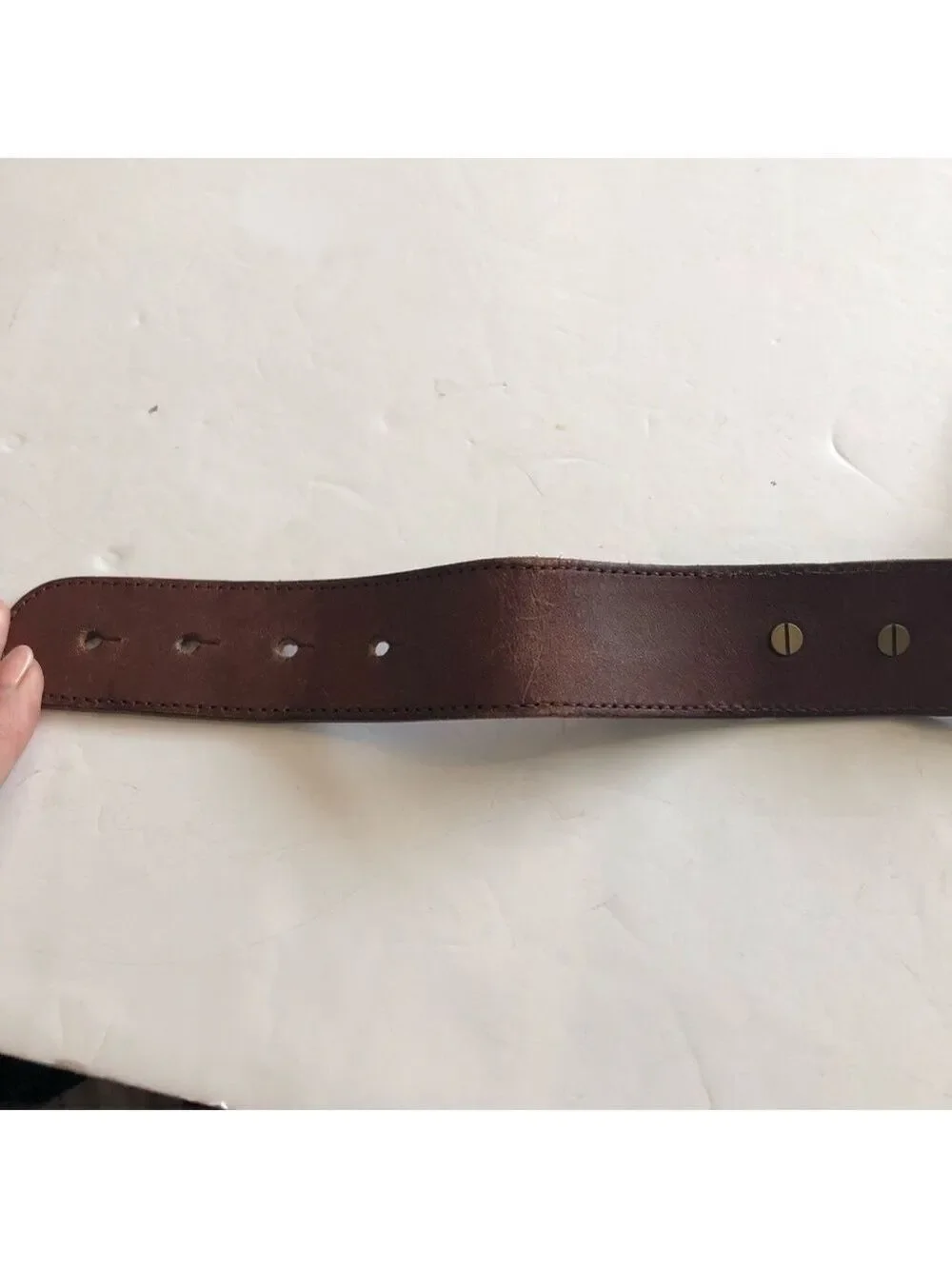Fossil Size S vintage brown leather belt. Double strap ring closure studded